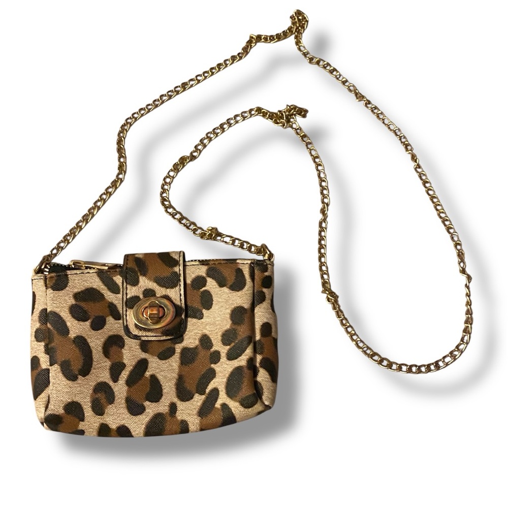 Mini Leopard Print Crossbody Bag Gold Chain Strap